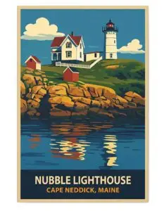 Nubble Lighthouse Retro Canvas Print