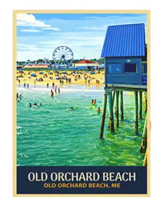 Old Orchard Beach Pier & Park Retro Travel Canvas Print