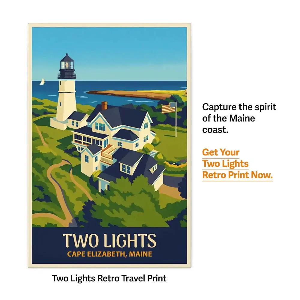 Two Lights Lighthouse Retro Art Canvas Print