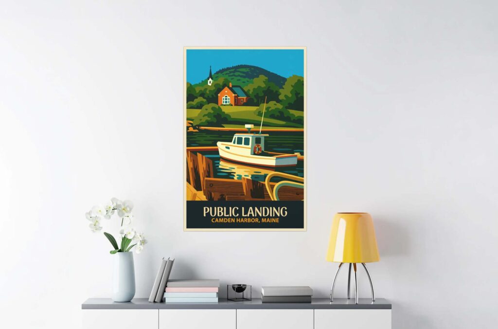 Camden Harbor Maine Retro Art Canvas Print