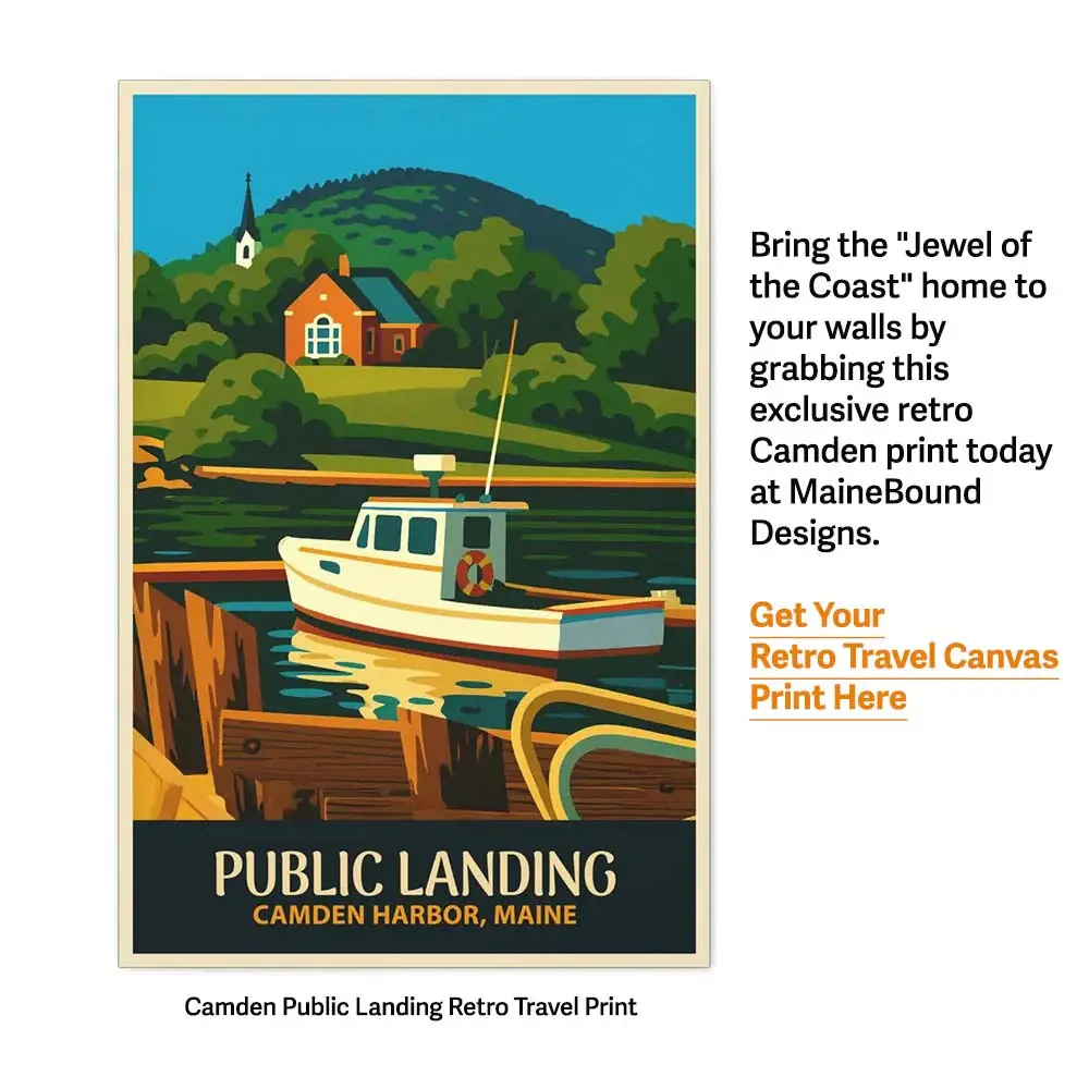 Camden Harbor Maine Retro Art Canvas Print