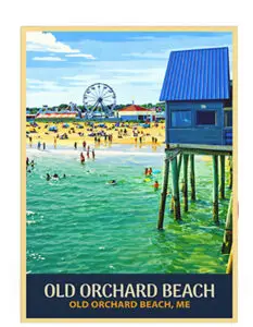 Old Orchard Beach Pier & Park Retro Art Canvas Print