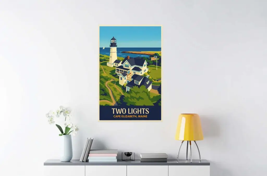 Two Lights Lighthouse Retro Art Canvas Print