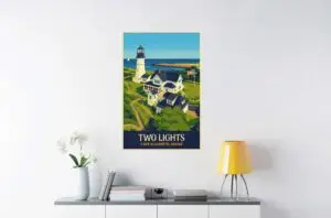 Two Lights Lighthouse Retro Art Canvas Print