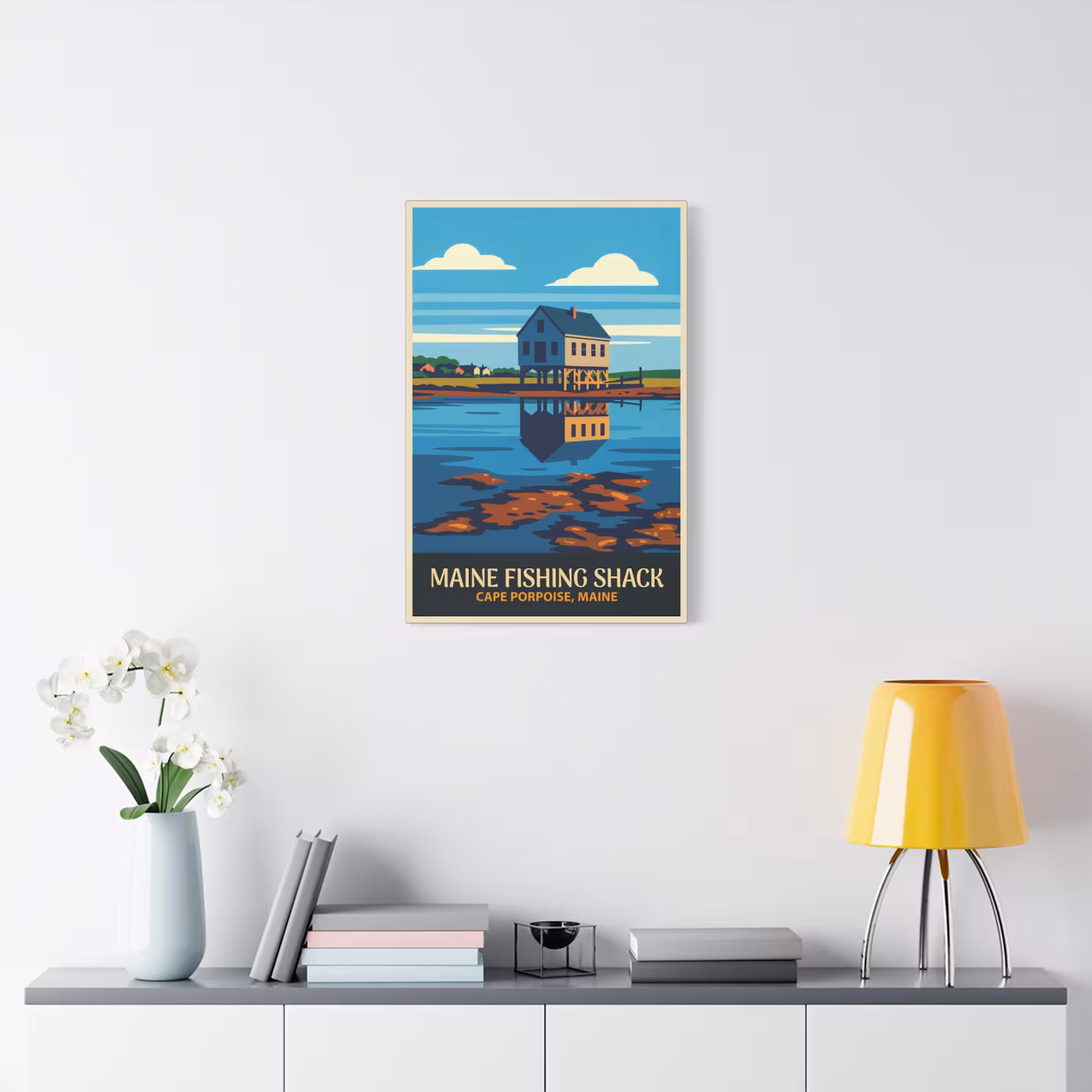 Maine Fishing Shack, Cape Porpoise Maine Retro Travel Wall Art Print