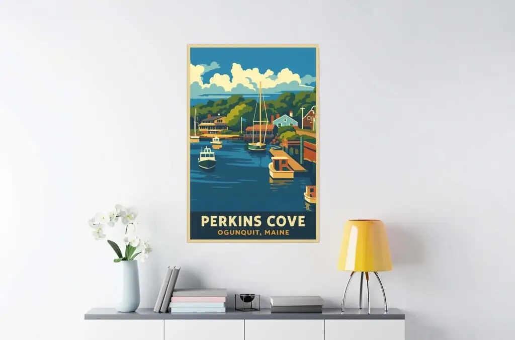 Perkins Cove Retro Art Canvas Print - Ogunquit Maine Wall Art