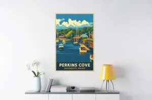 Perkins Cove Retro Art Canvas Print - Ogunquit Maine Wall Art