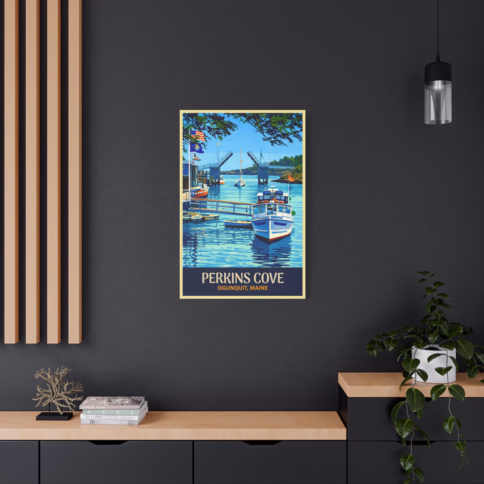 Perkins Cove, Ogunquit Maine Retro Travel Wall Art Print